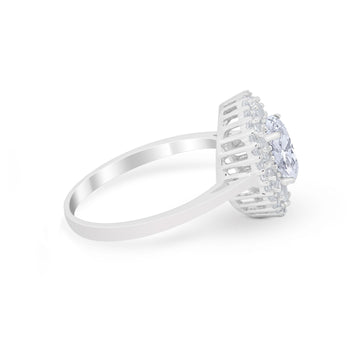 Art Deco Wedding Ring Oval Round Simulated Cubic Zirconia 925 Sterling Silver